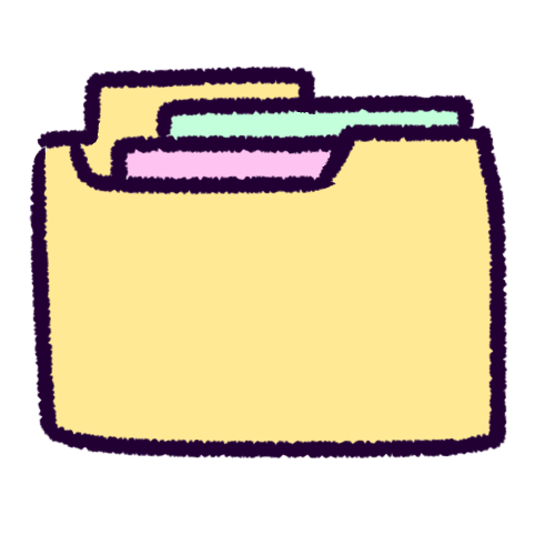  A drawing of a pale yellow manilla folder with light pink and green papers inside. 